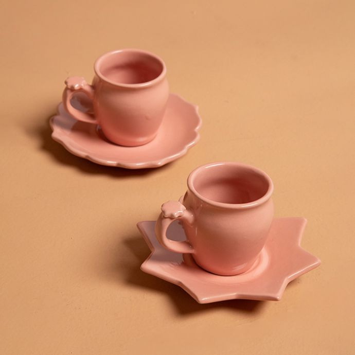 Pink Arabesque & Star Coffee Cup - Set of 2