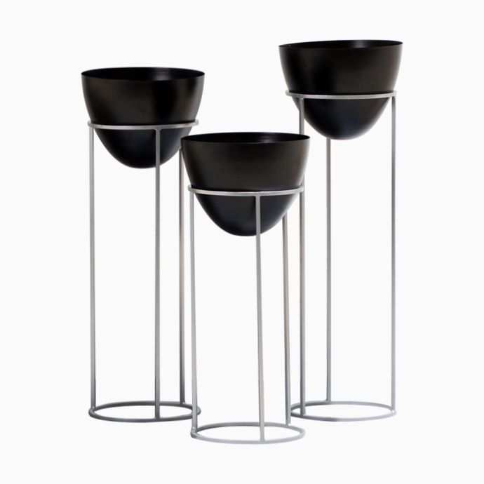 Ovate Tall Planters (Set of 3) - Black and Silver 