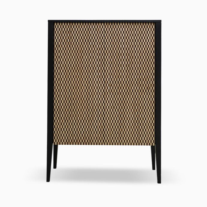 Black Chequered Inlay Bar Cabinet