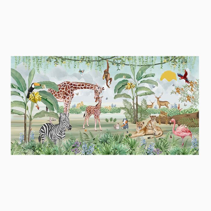 Cute Jungle Animals Mama and Kids Wallpaper