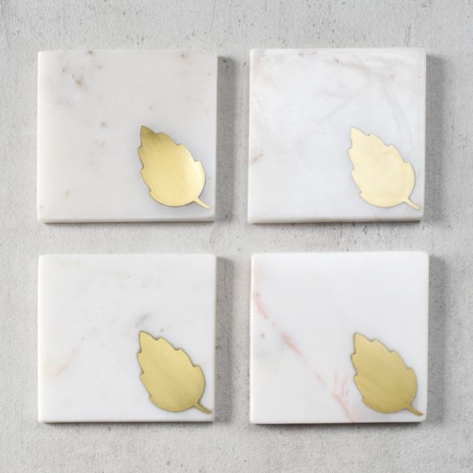 Dorris Marble and Brass Leaf Coasters (Set of 4)