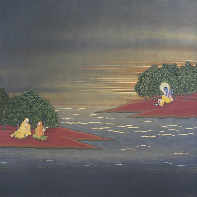 Krishna Playing Flute Pichwai Painting