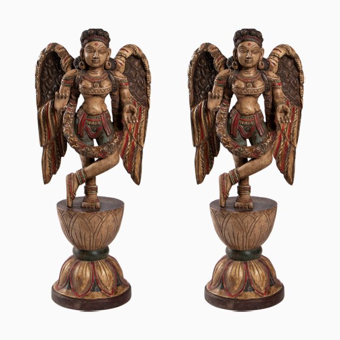 Pair Of Wooden Carved Angels