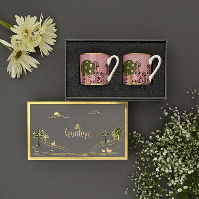 Pichwai Pink Mini Tea Mugs - Set of 2