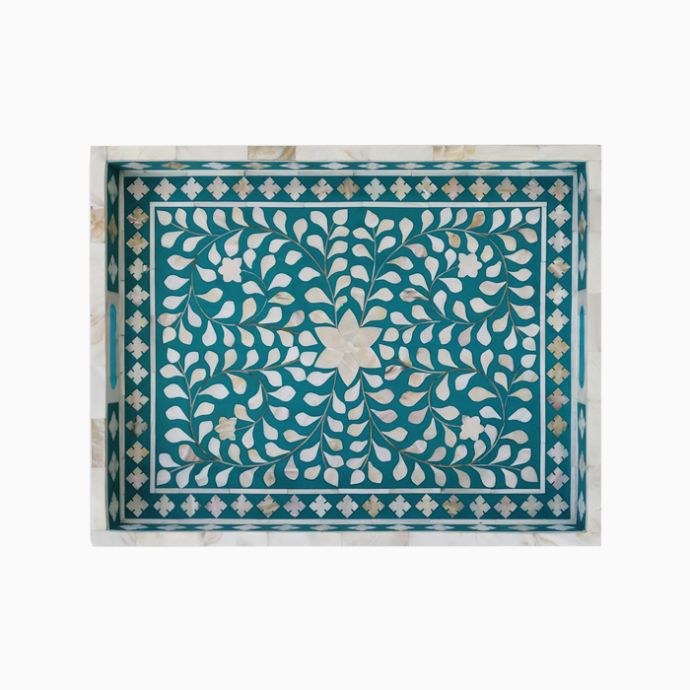 Teal and White Inlay Tray